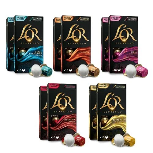 L'OR - Espresso  Collection Origines  100 Capsules de Café Compatibles Nespres