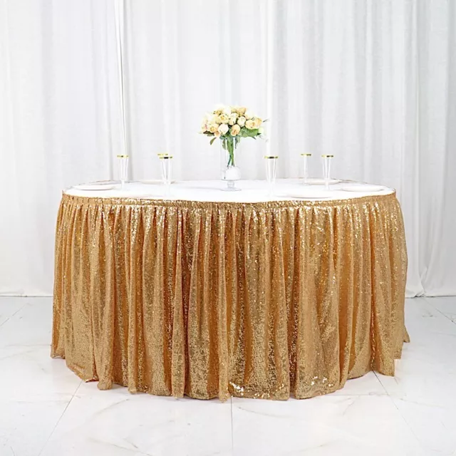 17 ft GOLD Sequin Pleated Satin TABLE SKIRT  Strip Party Event Decorations