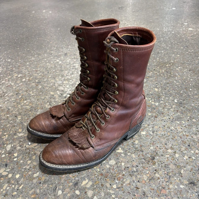 Double-H Boots Mens Size 10B Lacer Two Tone Work Boot D382 Ostrich Packer Kiltie Double H Lacer Western Rodeo Cowboy Brown Leather Boots  main image 2