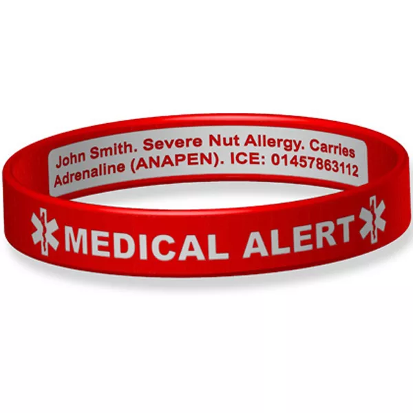 Medical Alert Engraveable Silicone ID Wristband - Inside of Band Engraved