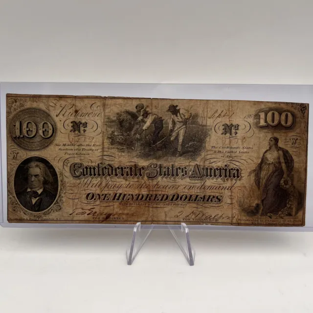 1862 $100 Richmond Confederate Note. Lot.38