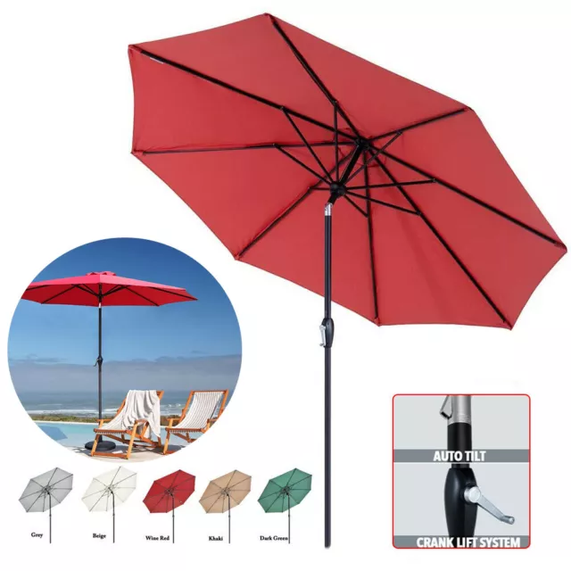 2.7M Outdoor Garden Parasol Sun Shade Patio Round Umbrella Crank Tilt Canopy Uk