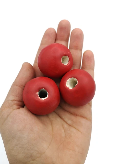 Large Ceramic Macrame Beads Large Hole, Matte Red Handmade Jewelry Making Beads