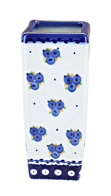 Blue Rose Polish Pottery Country Berry Square Vase