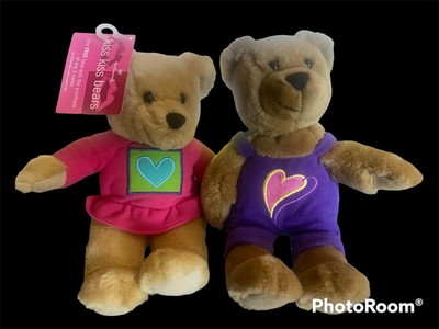 NEW HALLMARK Kissing Teddy Bears Plush Love Kiss Pink Purple Magnetic Noses 10"