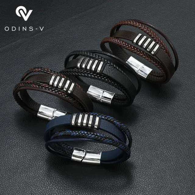Mens Braided Fashion Bracelets PU Leather Bracelet Bangle Wrap Wristband UK
