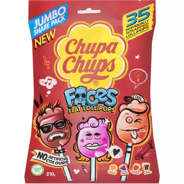 Chupa Chups Faces Flat Lollipops Jumbo 35 Pack Bag