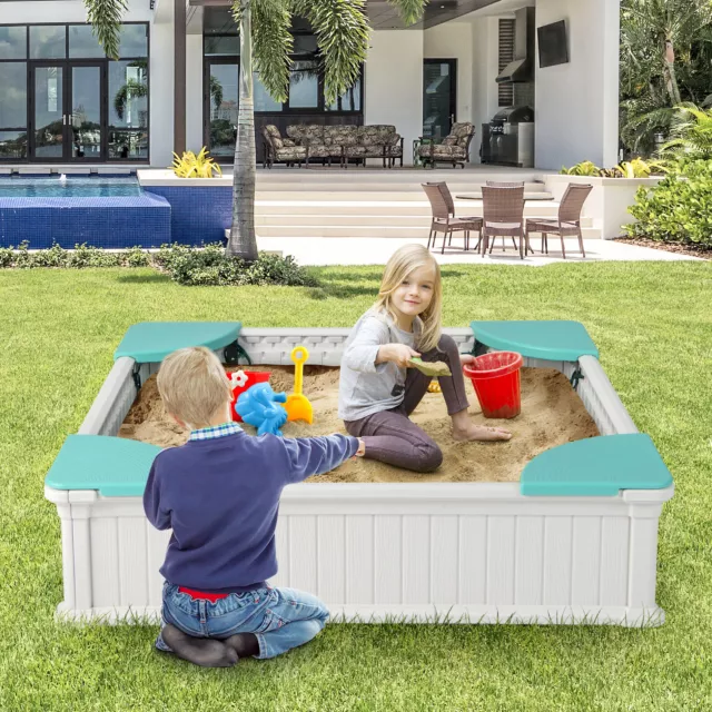 Kids Outdoor Sandbox Large HDPE Sandpit Backyard Childrens Play Station