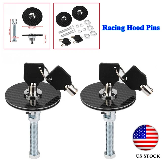 Car Carbon Fiber Mount Bonnet Carbon Fiber Hood Pins Latch Key Locking Universal