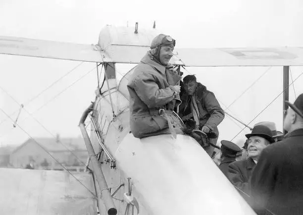 Sir Alan Cobham climbing out of De Havilland D H 50 1925 Old Photo