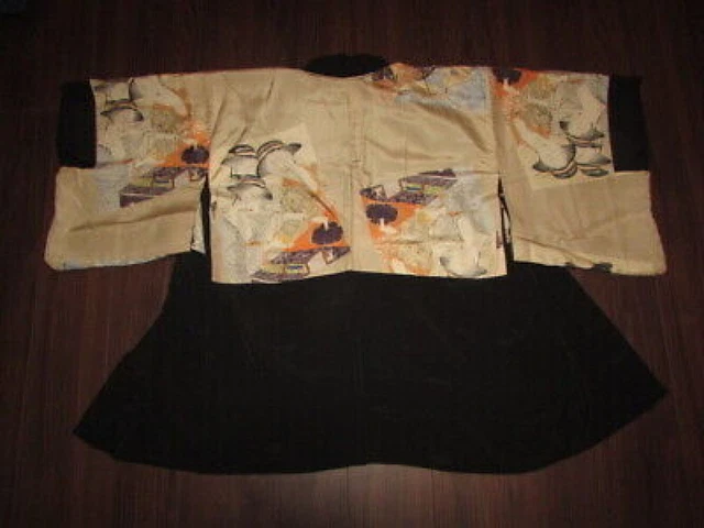 KIMONO HAORI Jacket SILK GEISHA GIRL Pattern Antique Tapestry Old Art Japanese