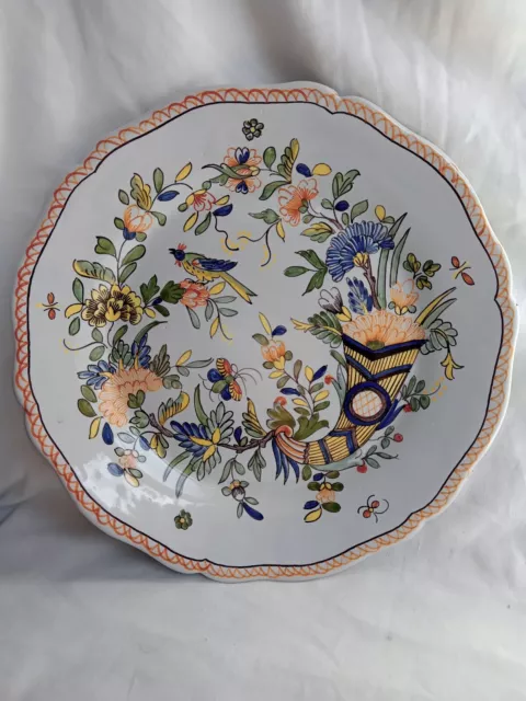 Superbe Assiette Plate Faience Ceramique  Decor Rouen Corne D'abondance