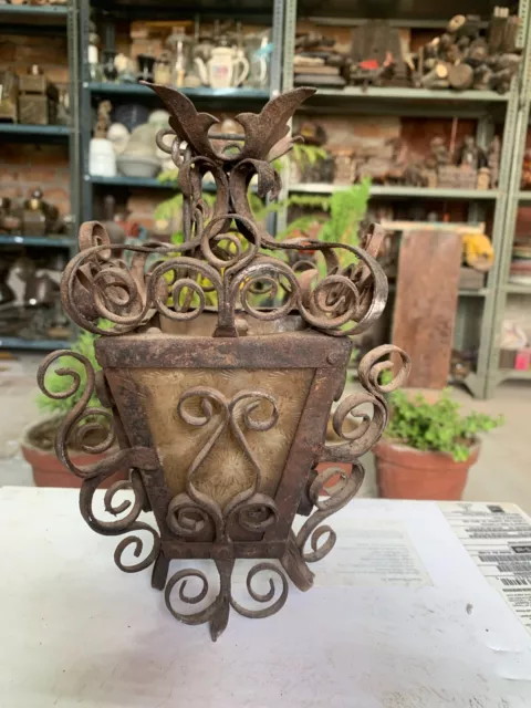 Antique Hand Forged Iron French Style Hanging Lantern Light Plant Hanger Holder 2
