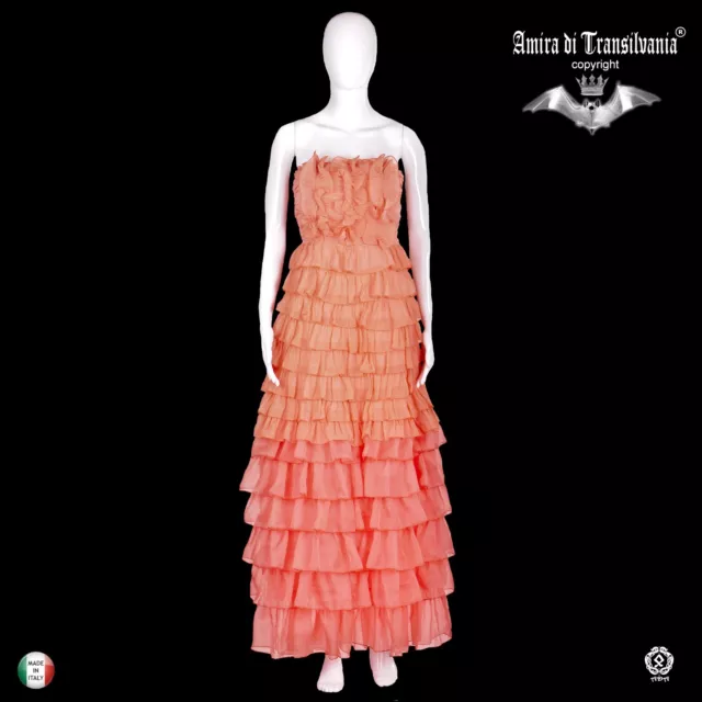 abito donna estivo griff alta moda brand sfilata gala arancione chiffon volant 1