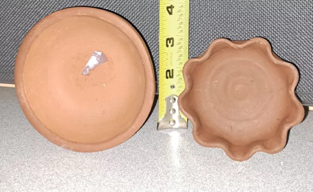1 Red Clay Perfumed Candle Holder Wheel Thrown And 1 Handmade Clay Dish #396Bin7