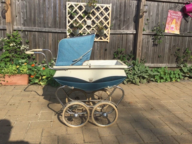 Vintage Antique Crown Built Doll Stroller Carriage Blue Buggy Buggie Coronet Toy