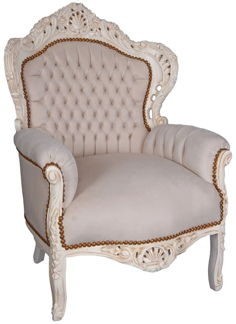 Fauteuil Baroque Style Trône - Bergère Lounge Dorée, Dimensions 72x100x60 Cm, Neuf