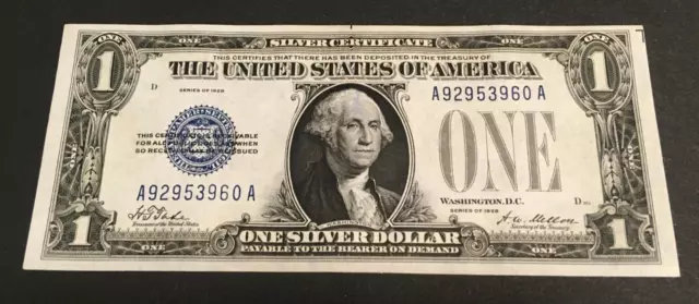 1928 $1 one Dollar  Fr. 1600 AA Block SILVER CERTIFICATE “FUNNYBACK”