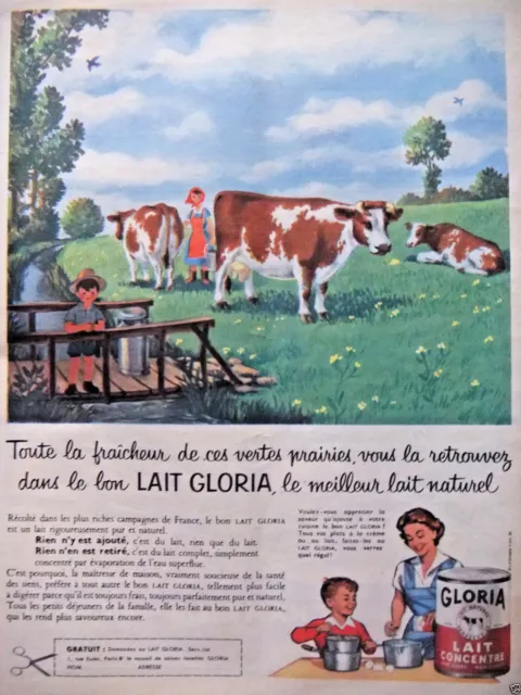 Publicité De Presse 1958 Lait Gloria Le Meilleur Lait Naturel  - Advertising