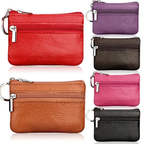 AU Women Men Genuine Leather Small Coin Card Key Ring Wallet Pouch Purse Gifts ~