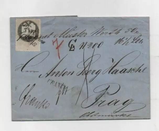 1865 Österreich Brief mit Stempelmarke 5 Kr  als Brief-Marke nach Prag