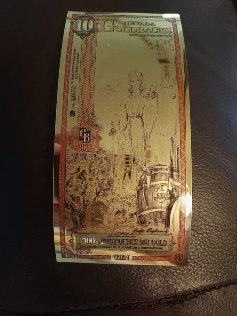 10 NEVADA Goldbacks 1/100 oz 24K Pure Gold Aurum Gold Foil Note IN STOCK!!