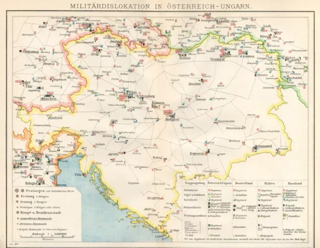Landkarte. Militärdislokation in Österreich-Ungarn, Maßstab 1 : 5 000 000