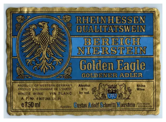 1970's-80's Rheinhessen Golden Eagle German Wine Label Original S22E