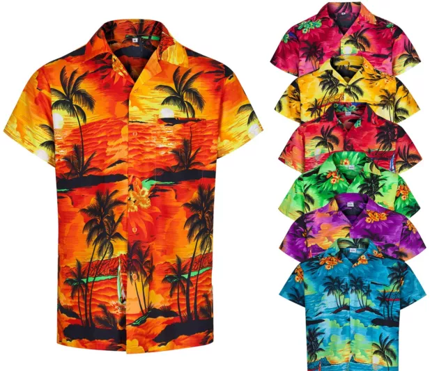 Mens Hawaiian Shirt Palm Tree Stag Beach Holiday Aloha Summer Fancy Dress S -2Xl