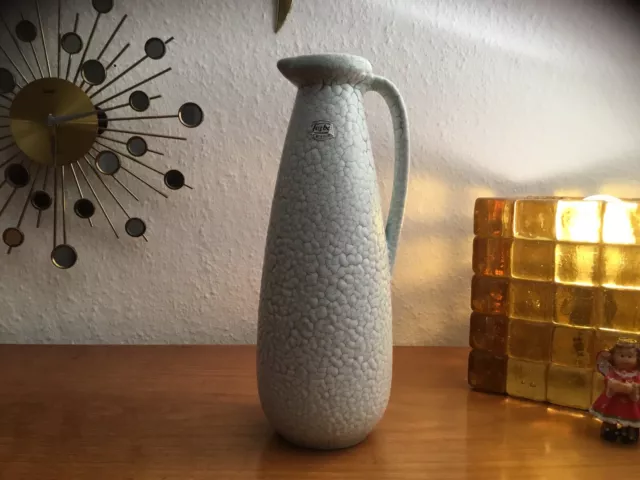 Vintage wunderschöne große Jasba Vase Krug türkis/ weiße Schrumpfglasur 50er J.