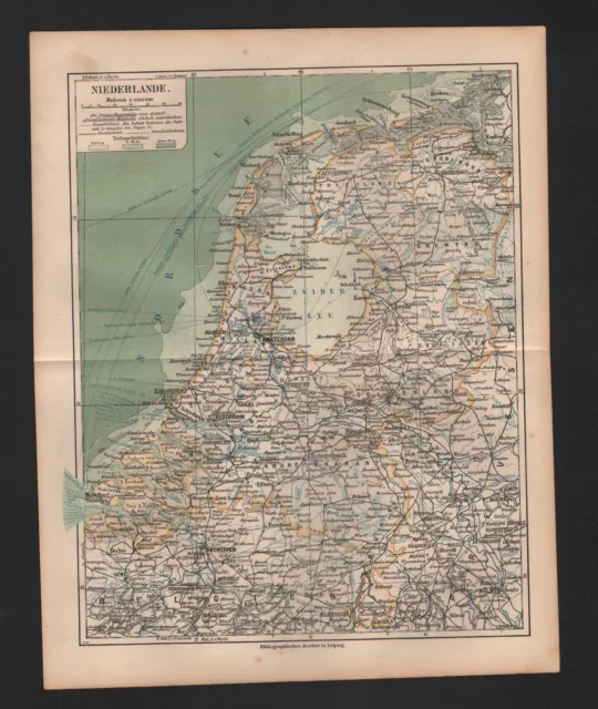Landkarte map 1900: NIEDERLANDE. Haag. Amsterdam. Europe