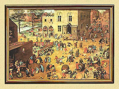 Kinderspiele im Mittelalter Pieter Bruegel der Ältere Alte Meister A3 15 Gerahmt