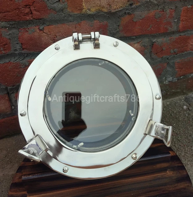 12" Canal Boat Porthole Window Silver Nickel Finish Door Window Glass Porthole