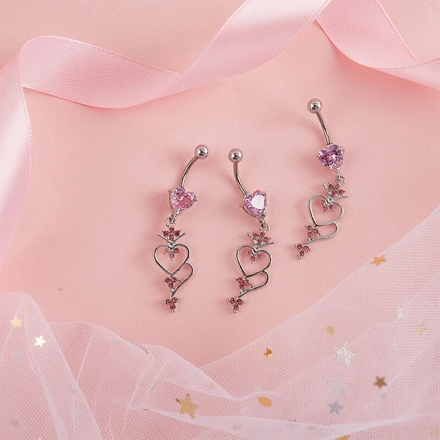 Crystal Heart Navel Belly Button Ring Shinying Love Heart Decor Piercing Jewe^SA