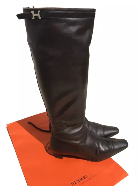 Splendides bottes Hermès en cuir marron PT 40 + sac boots + bag