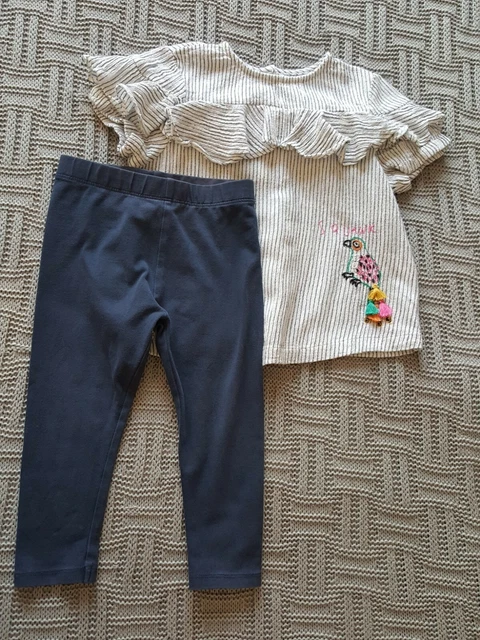 Abito ragazza Next/top pappagallo a righe e leggings marini età 12-18 mesi