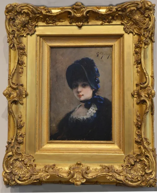 A beautiful French portrait by Georges L Boichard, 1883, oil on board, signed