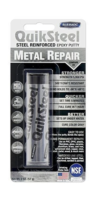 Blue Magic 16002TRI QuikSteel Steel Reinforced Epoxy Putty Repair, Blister Pa...