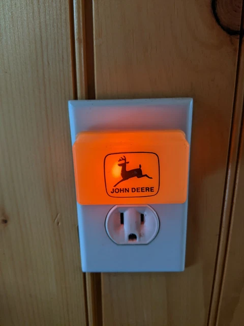 Vintage John Deere White Plastic Plug In Night Light with Black Logo