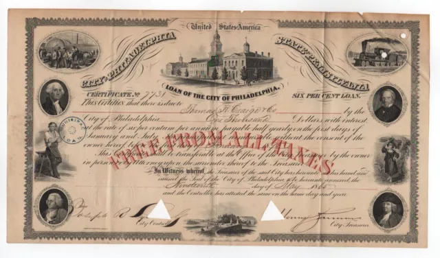 1865 Loan of the City of Philadelphia Bond