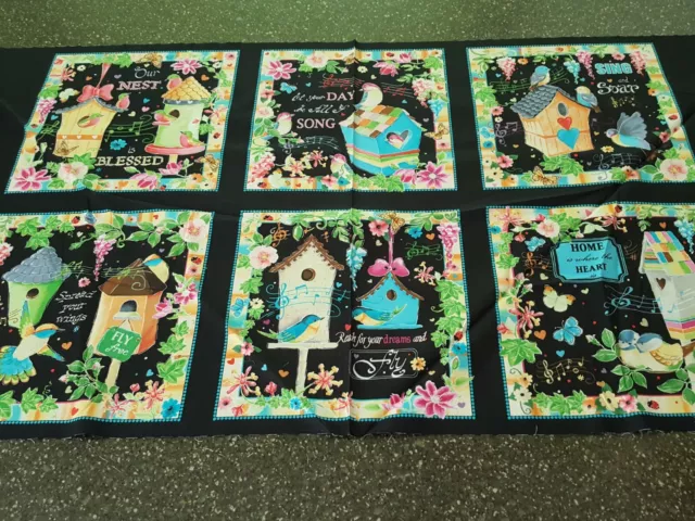 Blessed Panel 23x42 Helz Cuppleditch Quilting Treasures Birdhouse Black Block