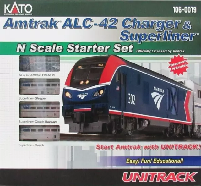 KATO ~ New 2024 ~ N Scale Amtrak ALC-42 Charger ~ Unitrack Starter Set 106-0019