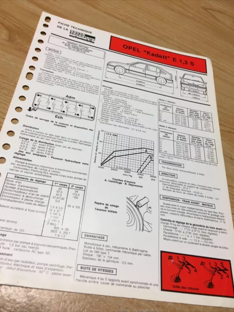 Fiche technique automobile Opel Kadett E 1.3 S édition fin 1985 1.3S