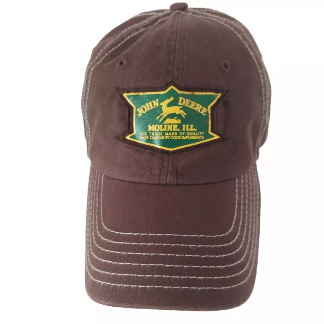 Men's John Deere Hat VTG Logo Green Adjustable Cap Embroidered Brown Moline, IL