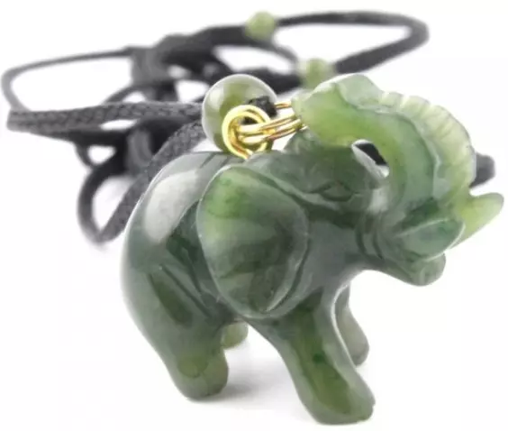 1" Genuine Natural Canadian Nephrite Jade Elephant w/ Trunk Up Pendant