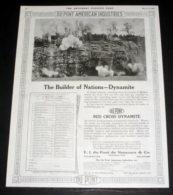 1918 Old Magazine Print Ad, Dupont, The Builders Of Nations, Red Cross Dynamite!