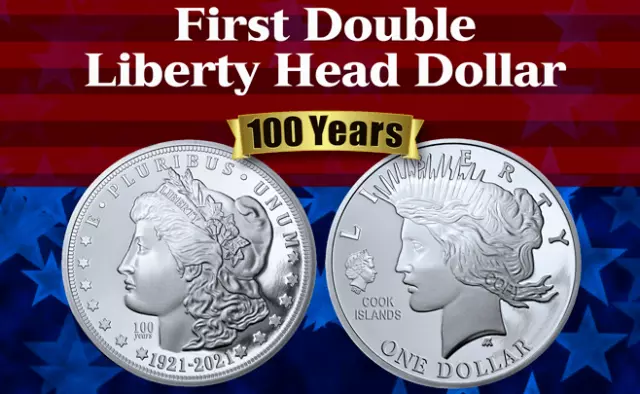 NEW 2021 Cook Islands Double Liberty Head Dollar Silver Proof New Mint 1921-2021