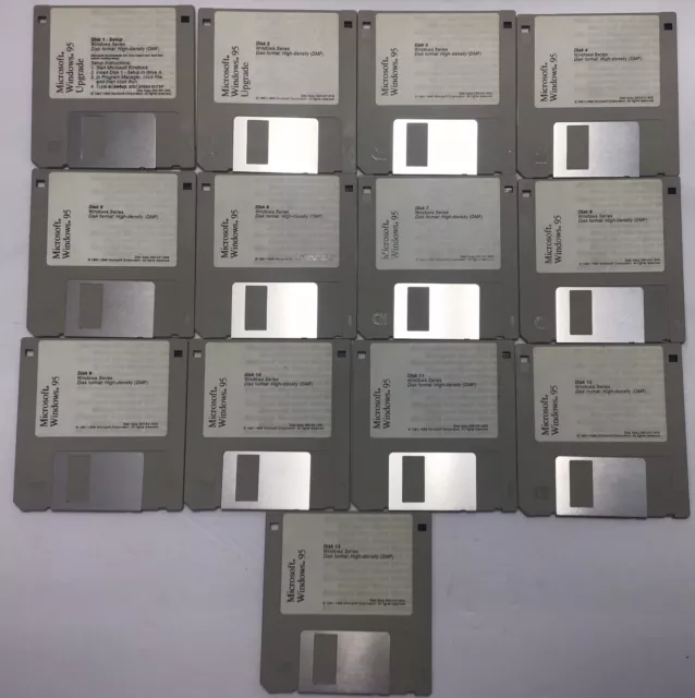 Vintage Microsoft Windows 95 Upgrade Software 3.5 Floppy Disks 13 Disk Set