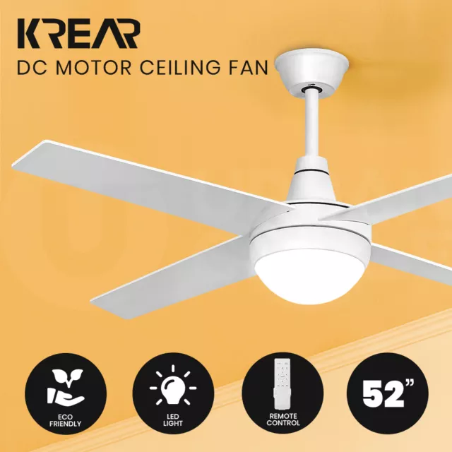 Krear 52'' Ceiling Fan Fans 1320mm Light Wall Remote Control Fans 4 Wood Blades