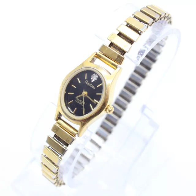 Vintage Armitron Watch Womens Gold Tone Stainless Steel Classic Black Dial 90's